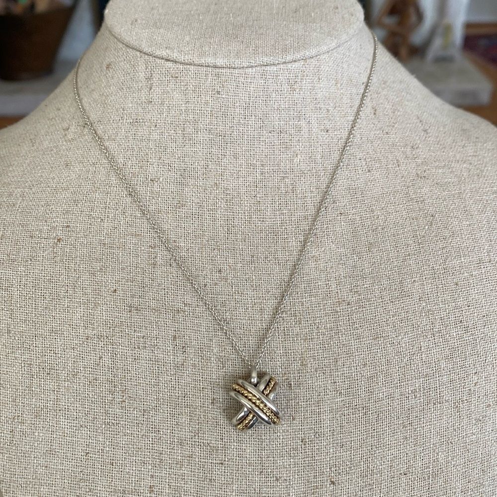 Tiffany & Co. 18K Gold & Sterling Silver Signature "X" Pendant Necklace - Picture 3 of 8